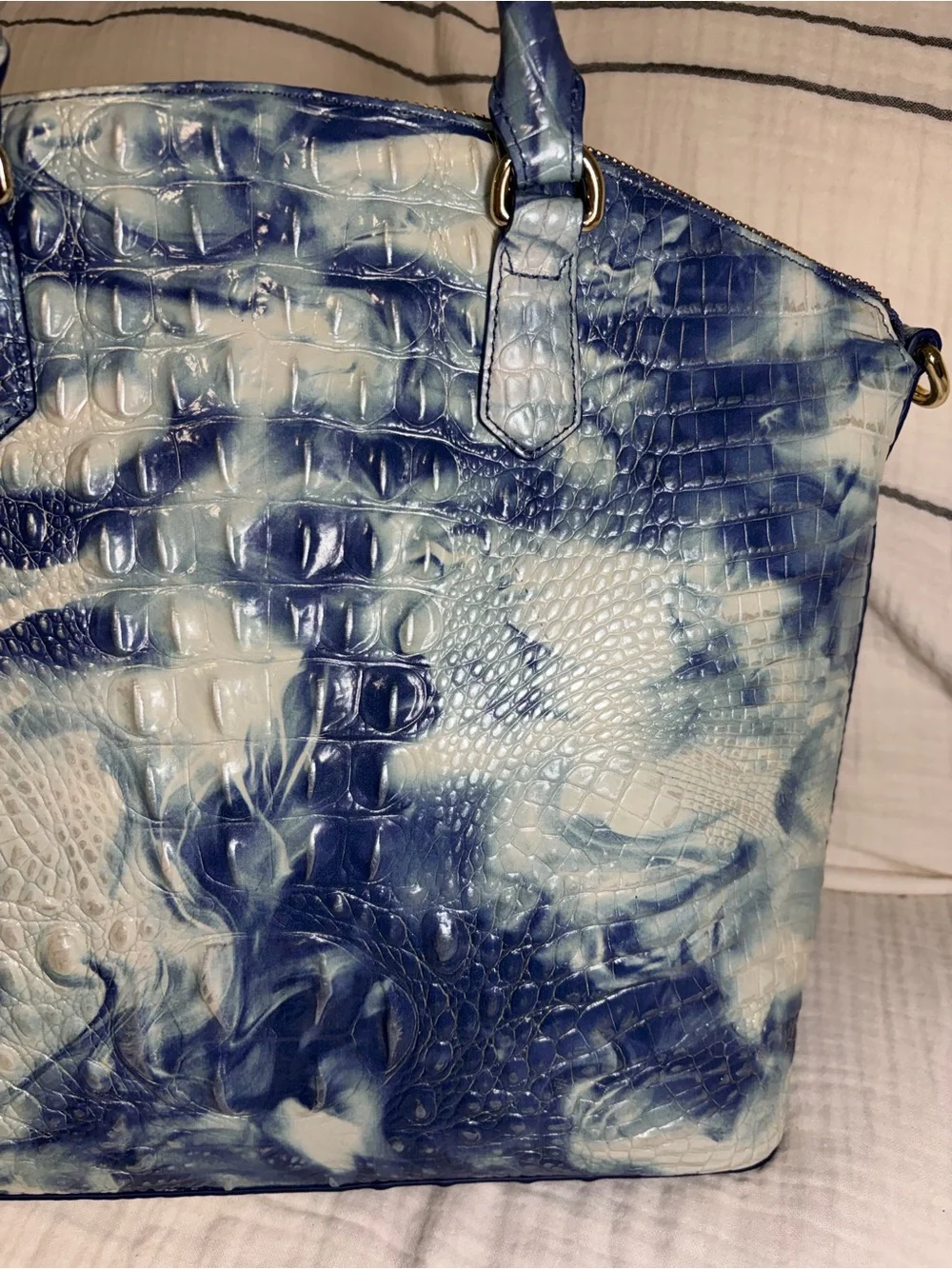 Brahmin Large Duxbury Satchel Marbled Blue Melbourne Leather Croco Embossed NWT